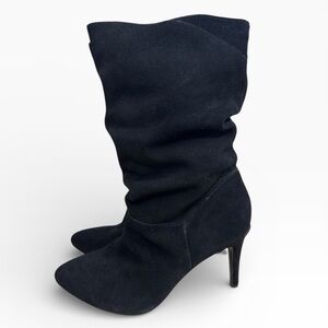Audrey Brooke Angie Black Suede Slouch Heeled Boot Womens US 7.5 Classic Chic